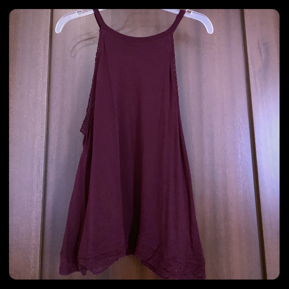 Purple tank top with floral trim